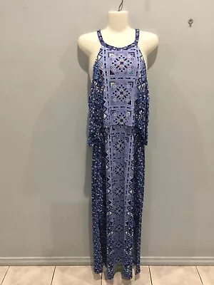 TIGERLILY Totem Blue High Neck Midi Dress Size 10 Blue With Pattern • $32