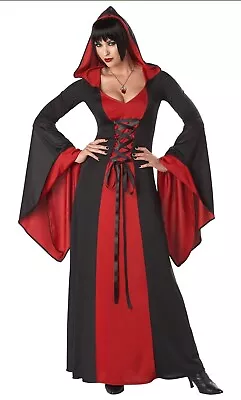 Deluxe Hooded Vampire Robe Ladies Halloween Fancy Dress Womens Costume Outfit • £25