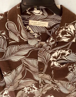 Island Republic Men's Hawaiian Shirt XL BROWN FLORAL PKT 100% Silk Button Up Top • $19.99