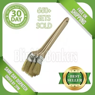 3 Radiator Paint Brushes Extra Long Large Handle Wooden Angle Slant Bristle Set • £5.89