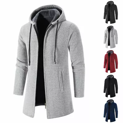 Mens Hoodies Thick Fleece Long Sleeve Coat Winter Warmer Sweater Jacket Outwear • $52.99