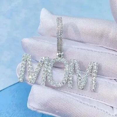 2Ct Round Lab Created Diamond Customize MOM Charm Pendant 14K White Gold Plated • $90