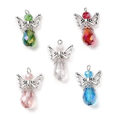 Tibetan Silver Angel Charms Electroplated Glass 29mm  Mixed Colours 10pcs ST2 • £3.99