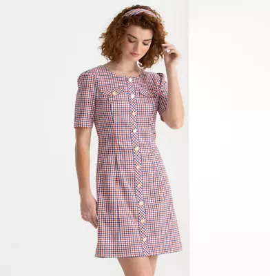 REVIEW Piccadilly Red Blue Check A Line Dress Size 10 • $48