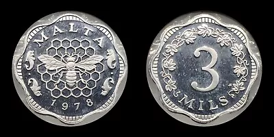 1978 Malta 3 Mils Proof Coin Bee Over Honeycomb 3244 Made • $9