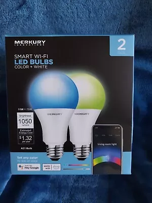 Merkury Innovations Smart WI-FI LED Bulbs- Color + White E26 Base/A21 Shape  • $11