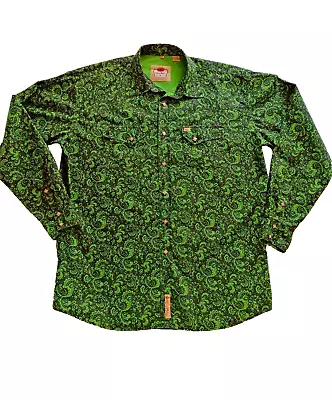 Larry Mahan Cowboy Collection Shirt Mens XL Western Paisley Pearl Snap Green • $21.08