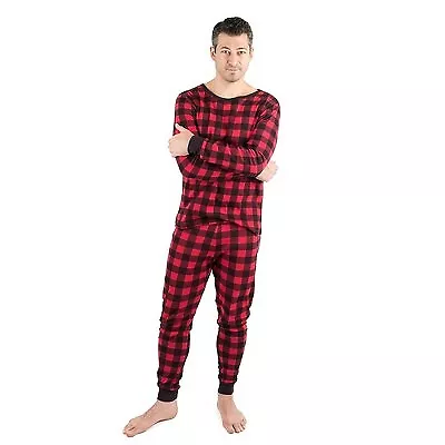 Leveret Mens Two Piece Cotton Christmas Pajamas Plaid Black And Red L • $17.99