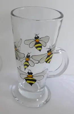 1 X Hand Painted BUMBLE BEE Original. Hot Choc Latte Glass. Gardener Bugs #1 • £8.95