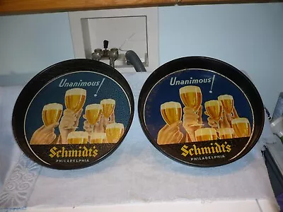 2 VINTAGE SCHMIDT'S BEER 13  DEEP DISH METAL  SCHMIDT BRG CO PHILA PA Free Ship • $120