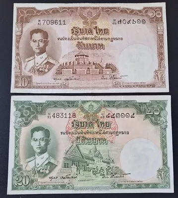 Thailand  10 & 20 Baht Banknotes In Great Condition • $45.13