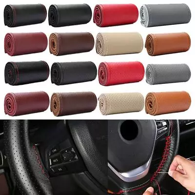 Genuine Leather Car Steering Wheel Cover DIY Stitch On -Au. For 15 /15 Wrap B8G6 • $19.24