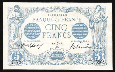 France 5 Francs 1916 AU P-70  BLEU • $189.95