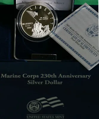 2005 P Marine Corps Proof Silver Dollar Marines 230th Anniversary Coin Box + COA • $65.95