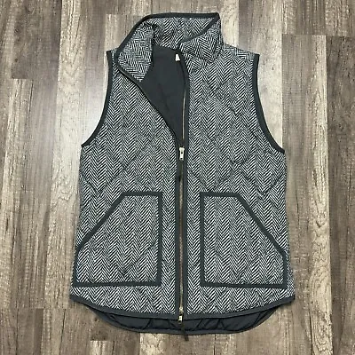 J Crew Vest Women's Extra Small Gray Down Feather Herringbone Full Zip Puffer • $30