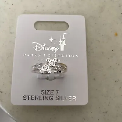 Disney Parks Mickey Double Icon Ring Swarovski 925 Sterling Silver Size 7 • $29.95