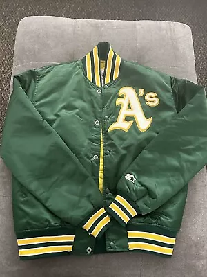 Vintage Baseball Starter Oakland Athletics A's Green Satin Bomber Jacket Medium • $120