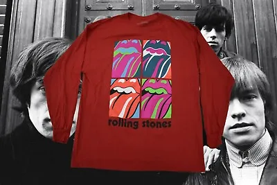 The Rolling Stones Mens 4 Tongues Tongue Logo Long Sleeve Red Shirt New XL • $9.99