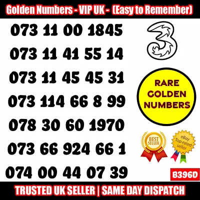 Golden Number VIP SIM - Easy To Remember Unique Numbers SIM Card UK - B396D LOT • £16.95