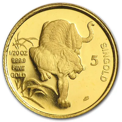 1986 Singapore 1/20 Proof Gold 5 Singold Tiger • $204.58