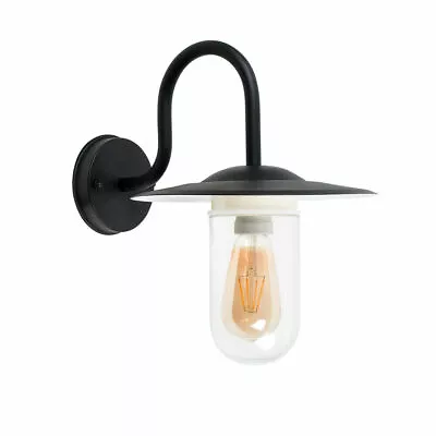 £29.99 • Buy Black Metal Outdoor Wall Lantern Swan Neck Modern Satin Garden Light LED Bulb