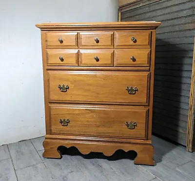 Vintage Rustic Chippendale Colonial Maple Wood 3-Drawer Chest Nightstand Dresser • $315