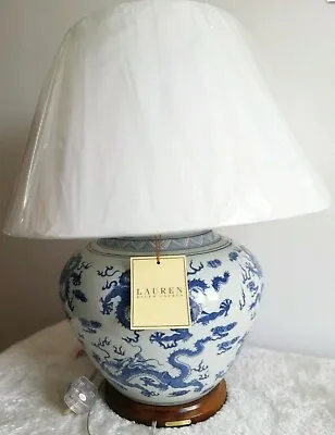 £199 • Buy Ralph Lauren Blue Dragon White Porcelain Ginger Jam Table Lamp