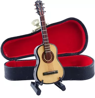 Dselvgvu Wooden Miniature Guitar With Stand And Case Mini Musical Instrument Min • £28.90