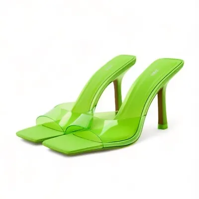 ZARA Womens Lime Green PVC Vinyl Satin Slides Mules Sandals EU 36 US 6 NEW • $55.99