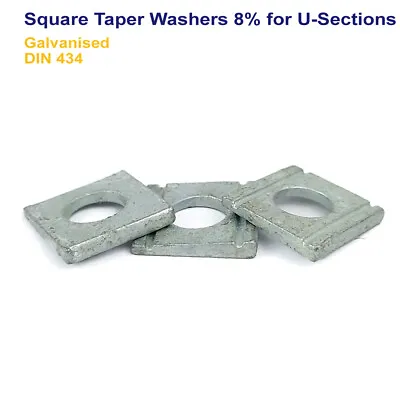 M8 M10 M12 M16 M20 M22 M24 Square Taper Washers 8% U-sections Galvanised Din 434 • £2.99