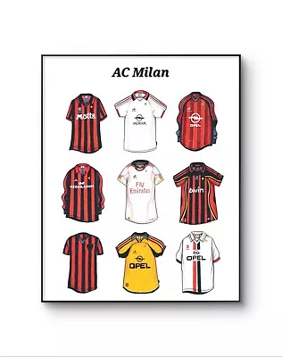 AC Milan Football Shirt Poster AC Milan Poster Retro Kit Jersey A4 Print Gift • £5.99