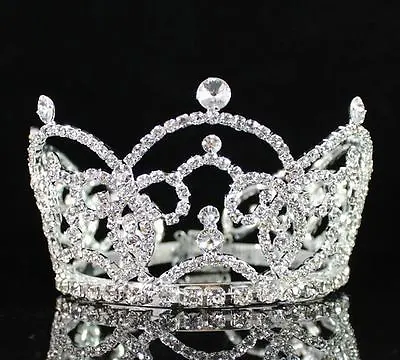 Mini Royal Clear Austrian Rhinestone Full Hair Crown Tiara Party Bridal M1371 • $12.99