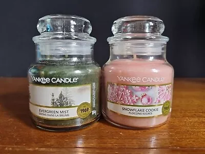 Yankee Candle Snowflake Cookie 104g Discontinued + Evergreen Mist 104g Jar • £14.95