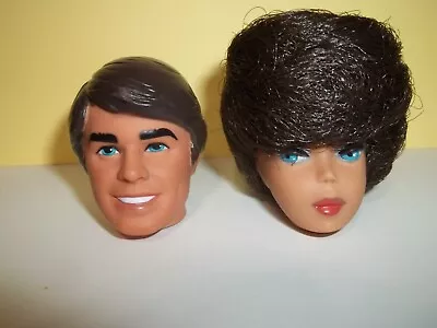 1 1977 Ken Molded Hair & 1 1960's Midge Bubble Cut HEAD ONLY Both Brunette • $30