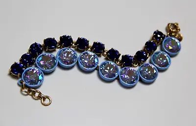 J Crew 8  Blue Double Brûlée Bracelet  Iridescent Blue Crystal Rhinestones • $58