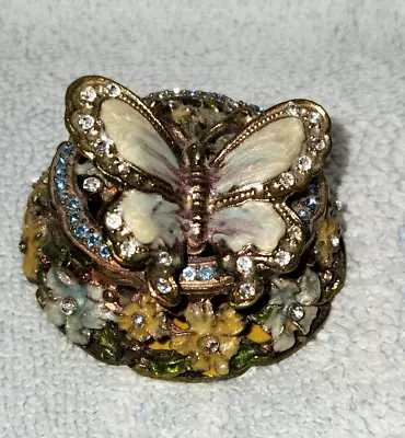 Enameled Bejeweled Butterfly Magnetic 2  Trinket Box • $12.95