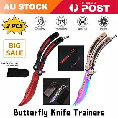 2 PCS Butterfly Knife Trainer Practice Metal Steel Sheath CSGO Balisong Rainbow • $48.88