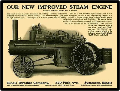 Illinois Steam Traction Engine Tractor New Metal Sign: LARGE SIZE 12 X 16      • $33.88