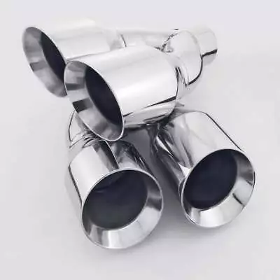 One Pair 2.5 Inlet QUAD 4 Inch Outlet Exhaust Tips Stagggered Dual Wall Slant • $311.26