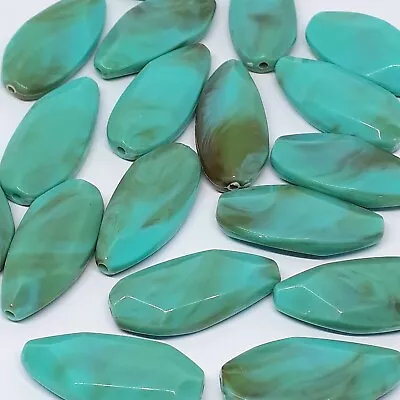 10pcs Green Turquoise Mottled Acrylic Faceted Drop Beads 31x14mm - B751000 • £4.10