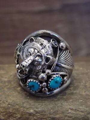 £112.91 • Buy Navajo Sterling Silver & Turquoise Growling Bear Ring By Saunders -  Size 12