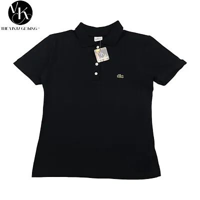 £20 • Buy Lacoste Women's XL Black Short Sleeve Collared Cotton Vintage Polo Shirt Size 46