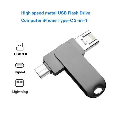 2TB 3 IN 1 USB 3.0 Flash Drive Memory Stick OTG For IPhone IPad PC 256/512GB/1TB • £8.39
