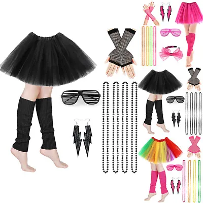 $23.79 • Buy Women Retro 80s Fancy Dress Neon Party Costume Accessories Sets Halloween Outfit