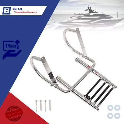 316 Stainless Steel 4 Step Marine Boat Folding Telescoping Ladder Yacht Ladder • $82.17