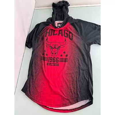 Vintage NBA Chicago Bulls Men Hooded T Shirt Short Sleeve Hoodie Large L • $9.97