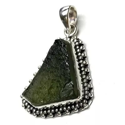 Moldavite Pendant Necklace Raw Czech Moldavite Silver Authentic Meteorite Gifts • $32.50