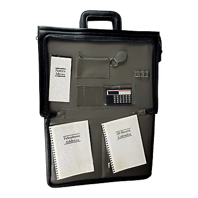 Attaché Organizer Briefcase Expandable Black Vinyl Retractable Handles Portfolio • $24.99