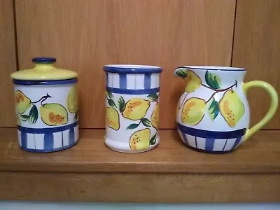 Set Of 2 Ceramic Kitchen Storage Jars & Large Jug Lemon Design • £12