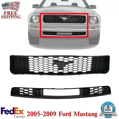 Front Bumper Upper & Lower Grille Textured Plastic For 2005-2009 Ford Mustang • $77.73